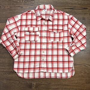 BKE Boyfriend Flannel Shirt Womens Large Red‎ Plaid Button Front Western Rodeo